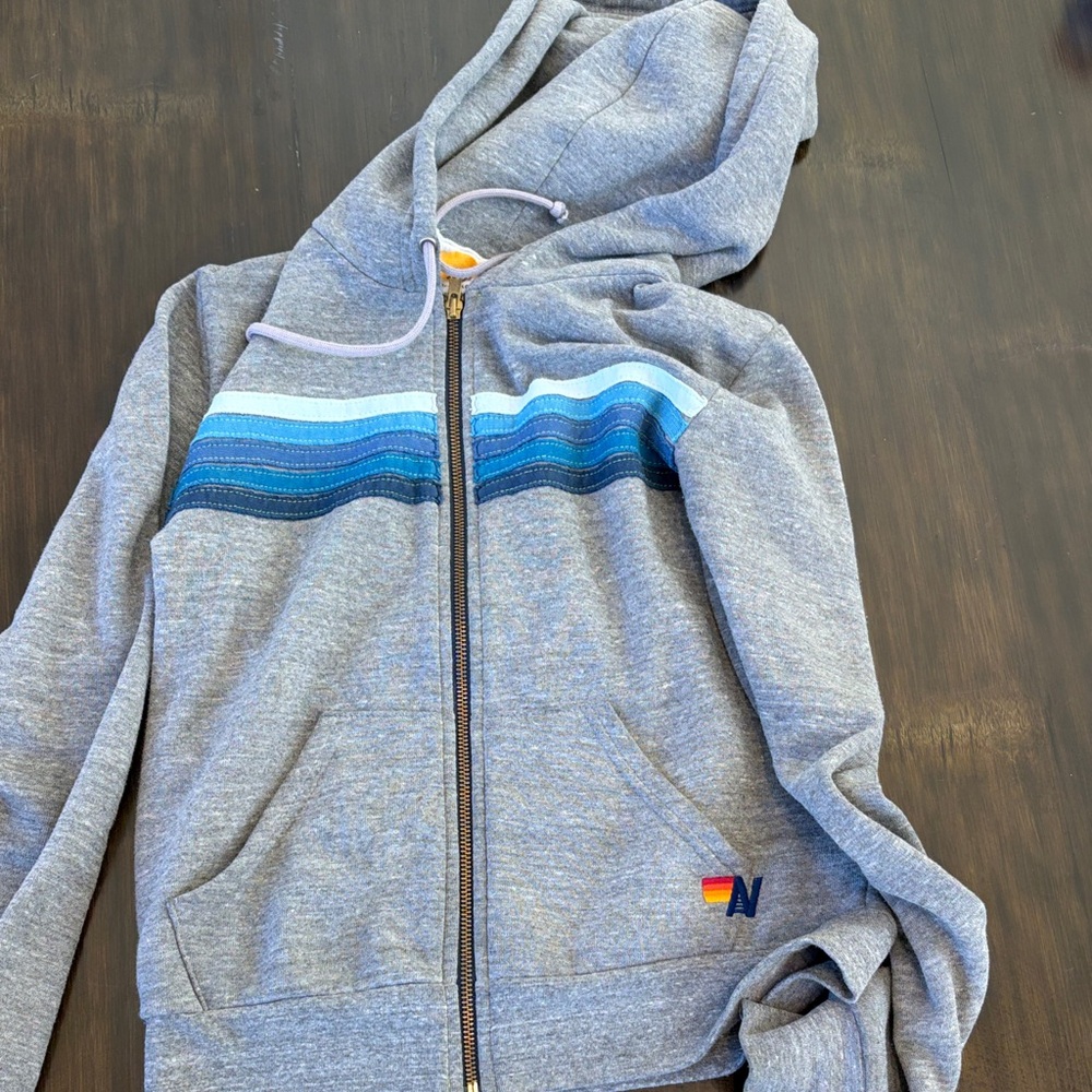 Gray and Blue Striped Women’s Aviator Nation  Sweater - Picture 2 of 2